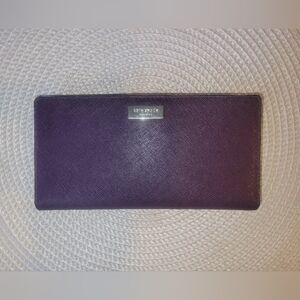 Kate Spade Plum Saffiano Leather Continental Wallet with Logo Plaque EUC